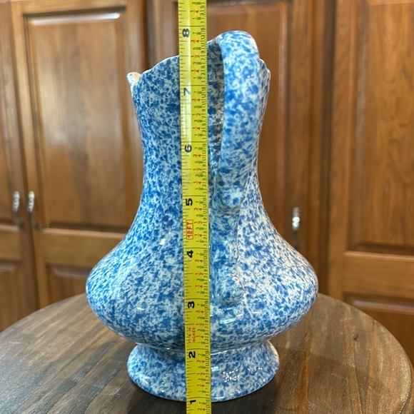 Vintage 8” Pitcher/Vase & 11” Bowl Set White w/Blue Speckle Decor - Picture 5 of 11